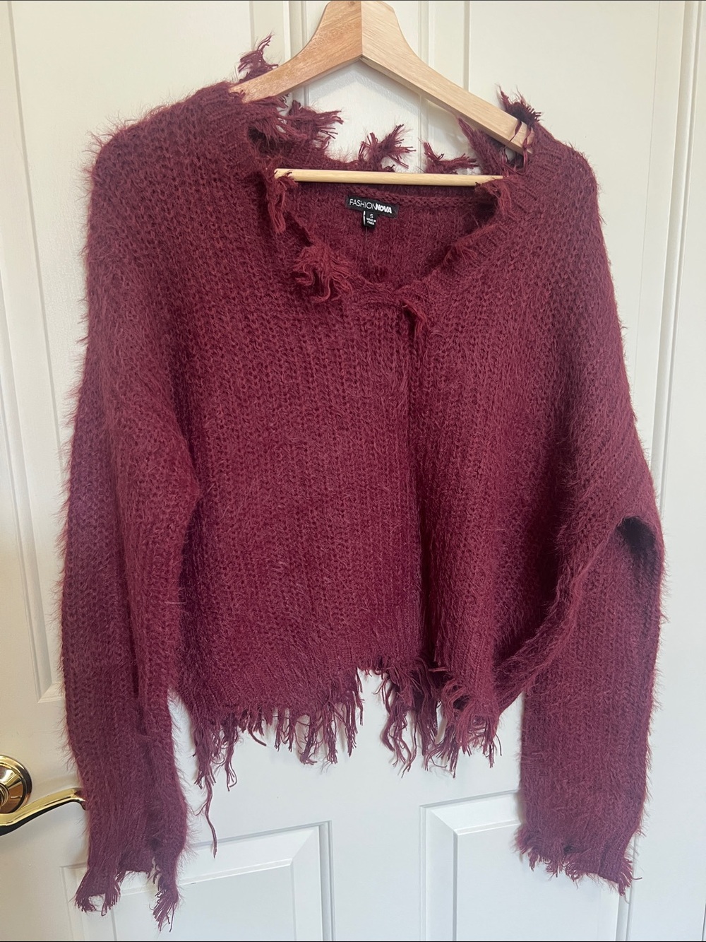 Distressed Maroon Women's Sweater